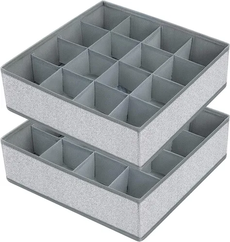 Joyoldelf Organizador de cajones para calcetines, organizador de ropa interior, organizador de 16 celdas de tela, cajas de almacenamiento para Gris