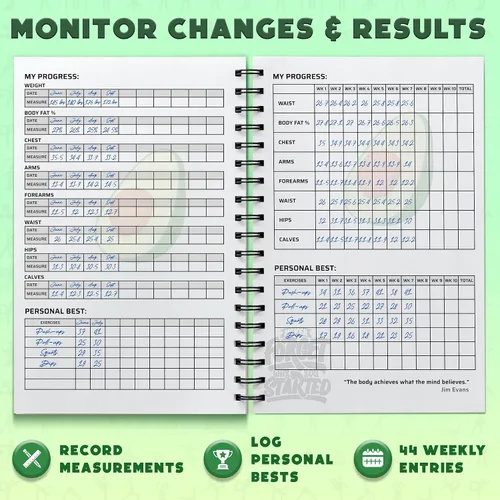 Miniatura 9 de Planificador de entrenamiento para seguimiento diario de fitness y establecimiento de objetivos, tamaño A5, 6 x 8 pulgadas, verde avo, cubierta más