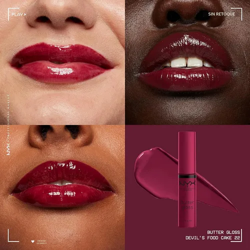 Miniatura 3 de NYX MAQUILLAJE PROFESIONAL Brillo de mantequilla, brillo de labios no pegajoso - Devil's Food Cake (Deep Plum)
