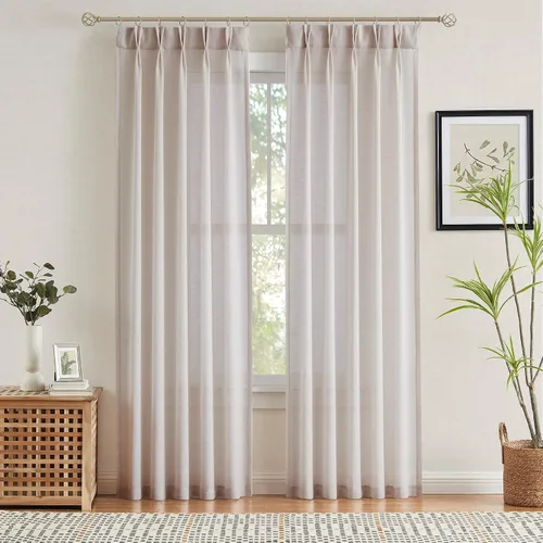 Enactex Cortinas plisadas de lino con textura de 25 x 95 pulgadas, cortinas semitraslúcidas con pestañas traseras, filtrantes de luz, para sala de
