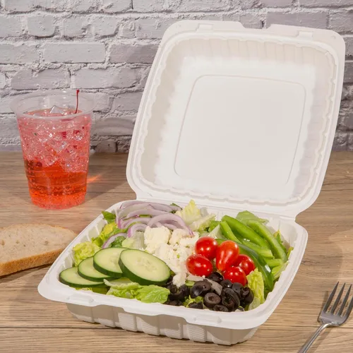 Miniatura 8 de CIAO! Contenedor blanco con bisagras MFPP de 9"x9"x3" con tapa 1 compartimento (caja de 150)