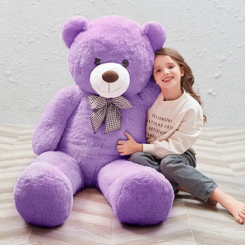 Miniatura 38 de MaoGoLan - Oso de peluche gigante de 52.0 pulgadas, peluche grande color canela con lindo moño y huellas, peluche suave de oso con moño para regalar
