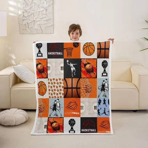 Miniatura 29 de Erosebridal Manta deportiva para niños, manta de forro polar de retazos de fútbol, patrón geométrico de bolas, manta Sherpa para niños y niñas