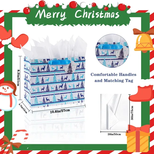 Miniatura 2 de JWSCYSY 18 Pack Bolsas de regalo de papel de Navidad con papeles de seda a granel, bolsas de regalo de Navidad medianas con diseños surtidos