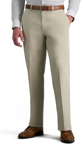 Miniatura 9 de Haggar Pantalón casual para hombre de alta calidad, sin planchado, color caqui, ajuste clásico, parte delantera plana