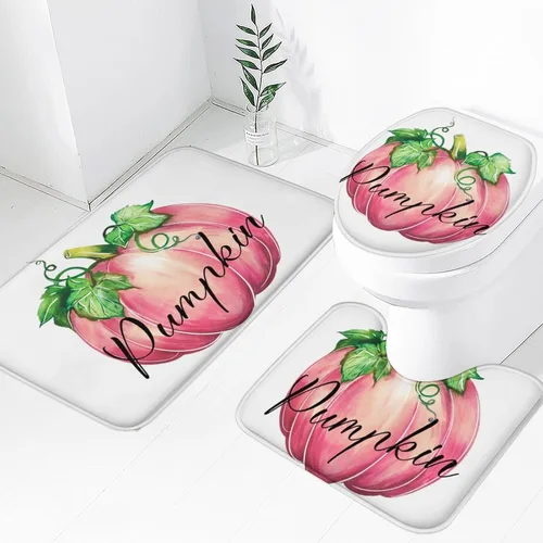 Miniatura 9 de Juego de 3 alfombras de baño de calabaza de otoño con diseño de búfalo naranja, hojas de arce, cosecha de Acción de Gracias, suave, antideslizante