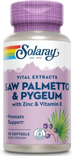 SOLARAY Saw Palmetto y Pygeum - Saw Palmetto para hombres con corteza de Pygeum, zinc, vitamina E, aceite de semilla de calabaza - Suplementos de