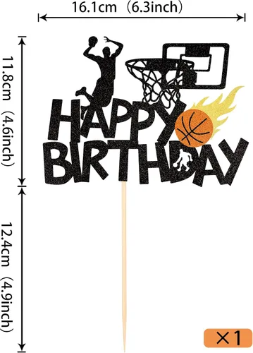 Miniatura 2 de 1 paquete de decoración de pastel de baloncesto con purpurina para fanáticos de la NBA, temática de baloncesto, selección de pastel de cumpleaños