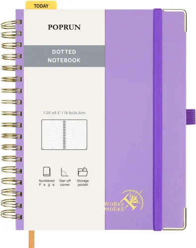 Miniatura 25 de POPRUN - Cuaderno de notas con espiral y puntos, diario A5 de 5.75" x 8.25", papel grueso de 120 gsm, 141 páginas numeradas, tapa dura para hombres
