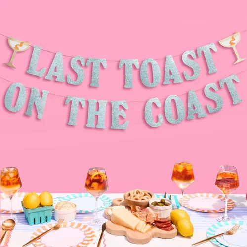 xo, Fetti Cartel con purpurina azul de Last Toast on the Coast – 5 pies | Decoración de fiesta de despedida de soltera en la playa, recuerdo náutico