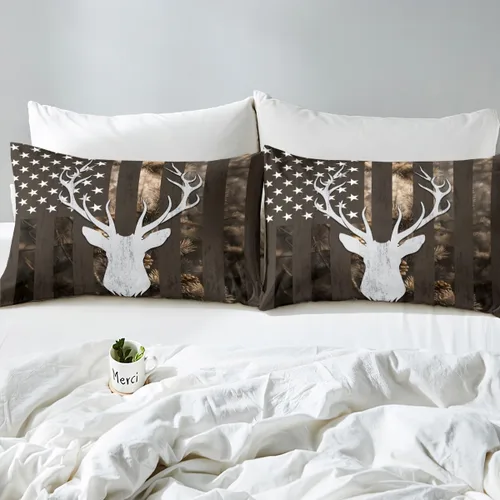 Miniatura 7 de Juego de sábanas con estampado camuflaje de la bandera estadounidense tamaño King, de Castle Fairy. Juego de ropa de cama de lujo de microfibra