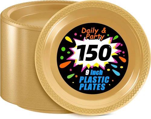 Miniatura 24 de WELLIFE Platos de postre negros de 7 pulgadas, 150 unidades, platos de postre de plástico desechables para fiestas, pasteles, aperitivos, ensaladas