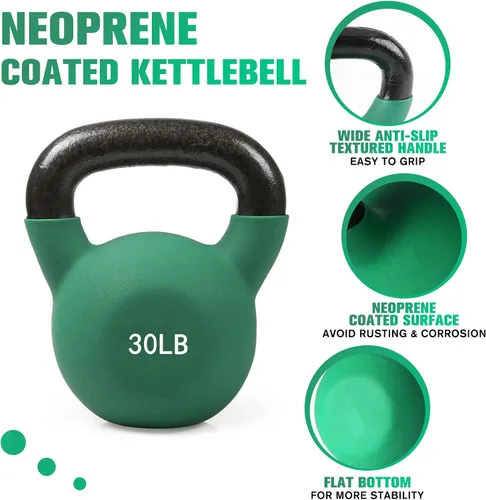 Miniatura 2 de RitFit Pesa rusa de hierro fundido sólido con revestimiento de neopreno, 5, 10, 15, 20, 25, 30, 35, 40, 45, 50 libras, ideal para entrenamiento