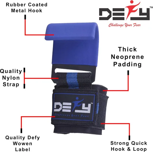 Miniatura 3 de DEFY Challenge Your Fear Ganchos para levantamiento de pesas, correas de muñeca de alta resistencia para dominadas, neopreno acolchado grueso, doble