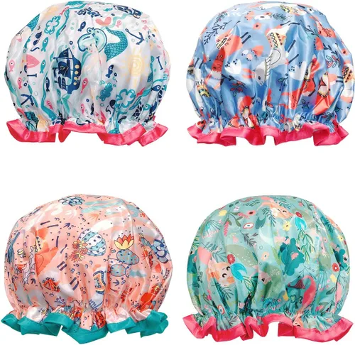 Miniatura 10 de Wrapables® Elegantes gorros de ducha impermeables de doble capa (juego de 4), estampado animal y puntos