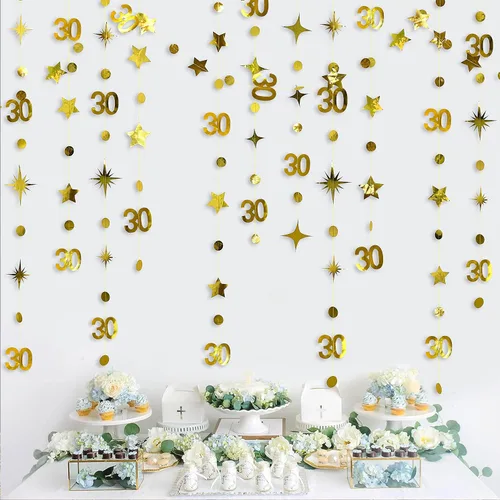 Miniatura 14 de Decoraciones de cumpleaños negras con lazo del 30 aniversario, guirnalda de lazos coquette con purpurina, pancarta serpentina para mujeres