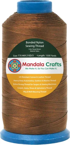 Miniatura 74 de Mandala Crafts - Hilo de nailon para coser cuero, tapicería, mezclilla y para trenzar el pelo; resistente, 1500 yardas, tamaño 69 T70 Marrón