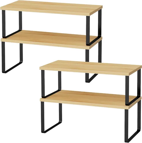 Miniatura 10 de OGEMXU Organizador de estantes de gabinete, estante de encimera de cocina grande de 15.7 pulgadas, juego de 2 organizadores de despensa de cocina