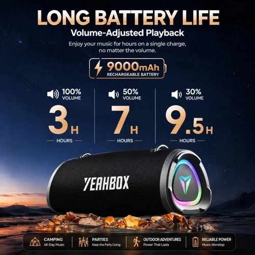 Miniatura 6 de YEAHBOX Altavoz portátil de 120W Max - Calidad de sonido excepcional con graves profundos, diseño acústico exclusivo, ideal para uso en interiores