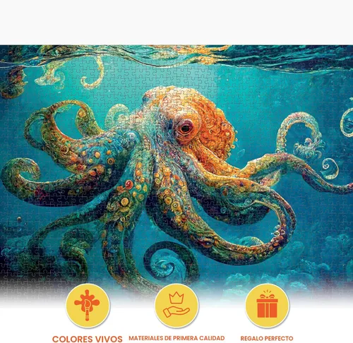 Miniatura 5 de Cross & Glory Rompecabezas de 1000 piezas para adultos Odisea de pulpo azul profundo Rompecabezas de pulpo oceánico para adultos Desafiante