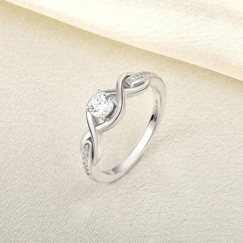 Miniatura 4 de JO WISDOM Anillos de compromiso de boda con nudo infinito para ella, de plata de ley con circonita cúbica