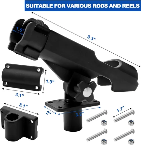 Miniatura 2 de Bekith Paquete de 2 soportes para caña de pescar con soporte combinado, soporte ajustable para caña de pescar, acabado negro