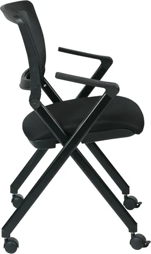 Miniatura 3 de Office Star FC Series - Juego de 2 sillas plegables con malla transpirable y asiento de tela acolchado, color negro icono con marco negro