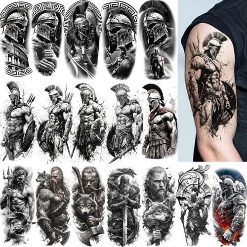 Miniatura 10 de COKTAK 64 hojas grandes de tatuajes temporales de brazo negro para hombres, antebrazo, mujeres, muslo, media manga, animales, león, tigre, lobo