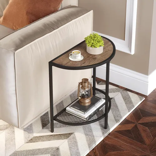 Miniatura 6 de SAYGOER Mesa auxiliar pequeña de media luna de 19.7 pulgadas, mesita de noche de cama de 18.7"*10.4", mesas auxiliares grises para sala de estar