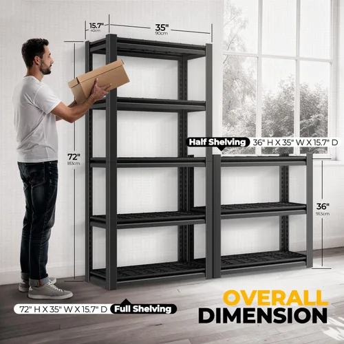 Miniatura 2 de Auto Dynasty Estantes de Almacenamiento de 5 Niveles, 72" de Alto Resistente (Capacidad de 3000 LBS) Estantería de Garaje Ajustable, Unidad