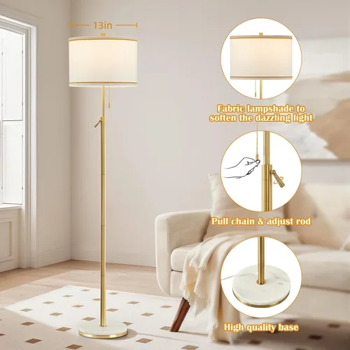 Miniatura 4 de GyroVu Lámpara de pie de mármol para sala de estar, lámpara de pie de altura ajustable con base de mármol, lámpara alta con pantalla blanca