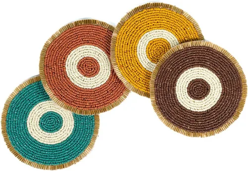 Miniatura 12 de Folkulture Juego de 4 posavasos Posavasos bohemios hechos a mano con cuentas, decoración de mesa decorativa para café y cócteles Bonitas