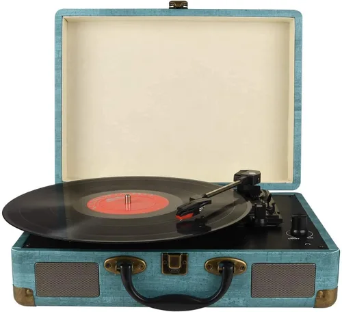 Giradiscos vintage de 3 velocidades con Bluetooth, tocadiscos de vinilo con altavoz estéreo, reproductor de discos de vinilo impulsado por correa en