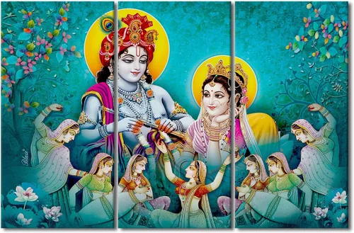 Miniatura 33 de Pintura india hindú Dios Señor Krishna imágenes sobre lienzo, arte de pared de 3 piezas, arte de pared moderno, decoración del hogar para sala