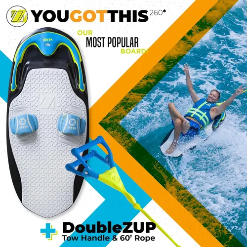 Miniatura 2 de ZUP You Got This 260 Board and Handle Combo with EVA Foam Padding, All-in-One Kneeboard, Wakeboard, Wakeskate, and Wakesurf Board for Kids, Teens