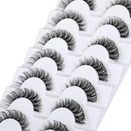 Miniatura 10 de Yawamica Pestañas rusas de banda transparente, pestañas postizas naturales onduladas, pestañas postizas rizadas en D, pestañas de visón sintético