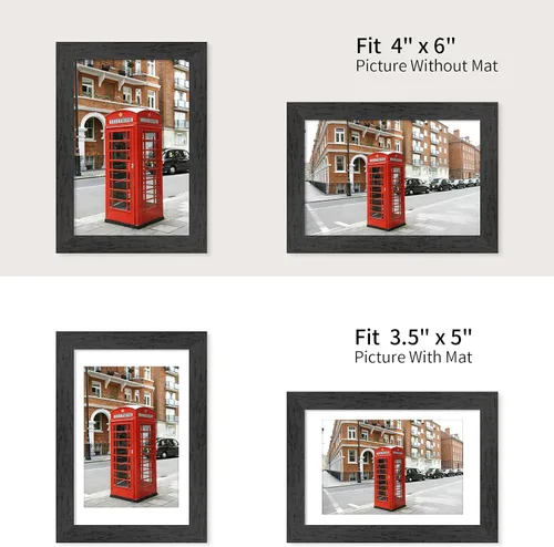 Miniatura 6 de ATOBART Juego de 3 portarretratos de 4 x 6, marco de fotos de madera negra para pared y mesa, se adapta a 3.5 x 5 pulgadas con paspartú o 4 x 6 sin