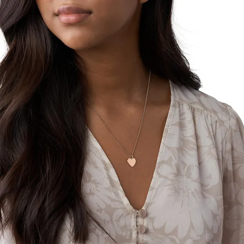Miniatura 3 de Fossil Collar de cadena con dije de acero inoxidable grabado chapado para mujer