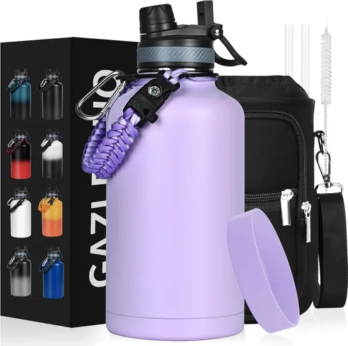 Miniatura 17 de GAZLEMHO Botella de agua aislada de 40 onzas con pajilla y boquilla, tapa 2-en-1, acero inoxidable de triple pared al vacío, fría durante 48H, a