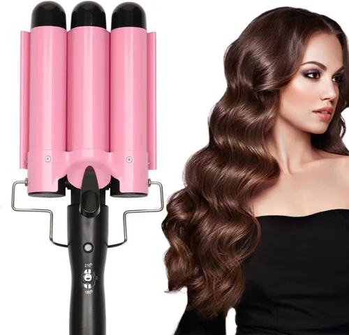 Miniatura 7 de Dopheuor - Plancha de pelo de 3 barriles jumbo de 1.25 pulgadas (32 mm), varita rizador de pelo con calentamiento instantáneo ajustable con 2 Negro