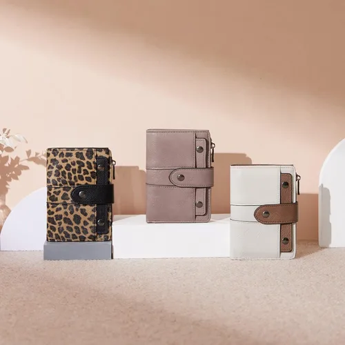Miniatura 7 de CLUCI Cartera pequeña para mujer, de piel, delgada, plegable, con múltiples tarjeteros, organizador de diseño con ventana de identificación extraíble