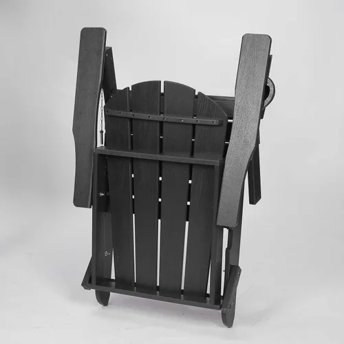 Miniatura 5 de Silla Adirondack plegable con soporte para tazas, silla de exterior de HDPE resistente a la intemperie, silla de césped de grano de madera para Negro