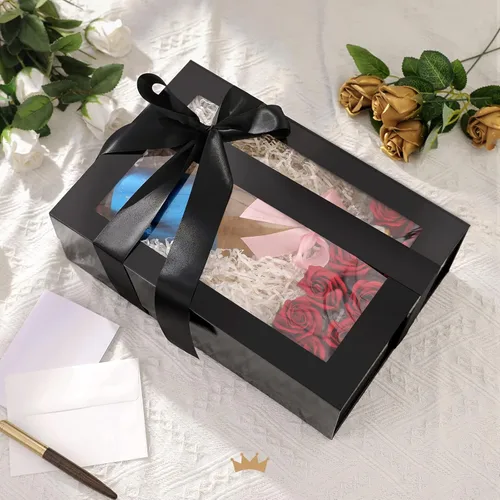 Miniatura 3 de PACKQUEEN 5 cajas de regalo negras grandes con ventanas, 13.5 x 9 x 4.1 pulgadas, cajas de regalo con ventanas transparentes para regalos que