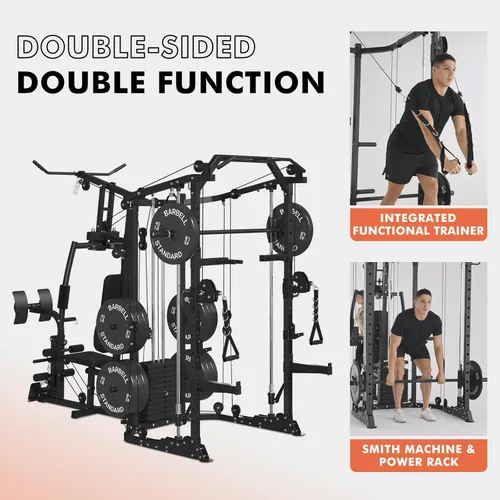 Miniatura 3 de GMWD SmithΔ Machine - Jaula de potencia, sistema multifunción de gimnasio en casa con sistema cruzado de cables, estación de entrenamiento de doble