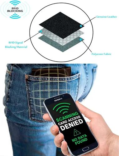 Miniatura 7 de DiLoro Billetera de cuero para hombre de tamaño completo con cremallera plegable y protección RFID