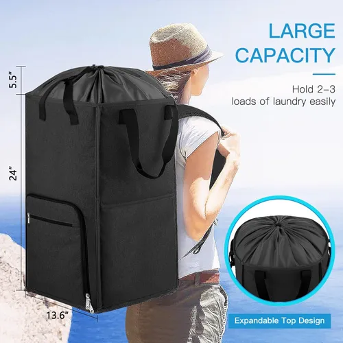 Miniatura 2 de Bukere - Mochila para lavandería, extra grande, 2 en 1, cesta de lavandería para estudiantes universitarios, artículos esenciales para el Negro