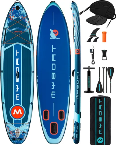 Miniatura 9 de MYBOAT Tabla de remo inflable extra ancha de 11 pies y 6 pulgadas x 34 pulgadas x 6 pulgadas, tabla de remo de pie para pesca, tabla de sup con 3