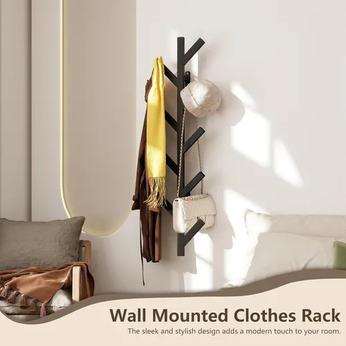 Miniatura 3 de Vlush Perchero de metal montado en la pared con 9 ganchos, moderno minimalista y vertical para colgar ropa, sombreros, bolsas colgantes y bufandas