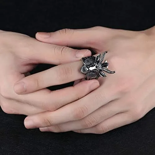 Miniatura 2 de Jude Jewelers - Anillo de cabeza de cabra de acero inoxidable, diseño de satanás