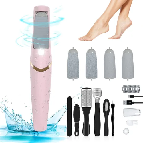 Miniatura 8 de Removedor eléctrico profesional de callos de pies, kit de herramientas de pedicura electrónico recargable, resistente al agua con 4 cabezales